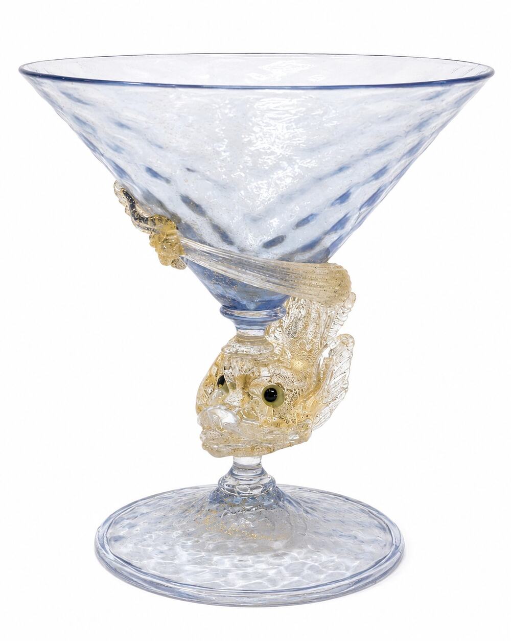 Vintage & Unique Murano Fish Stem Cocktail Glass, Attributed to Barovier & Toso